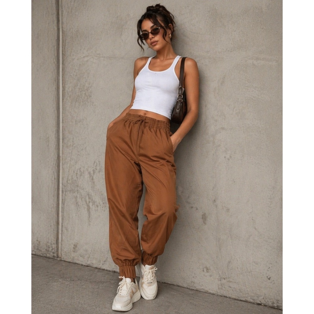 Abercrombie & Fitch Joggers Women XS Orange Brown Paperbag Waist Pants Boho